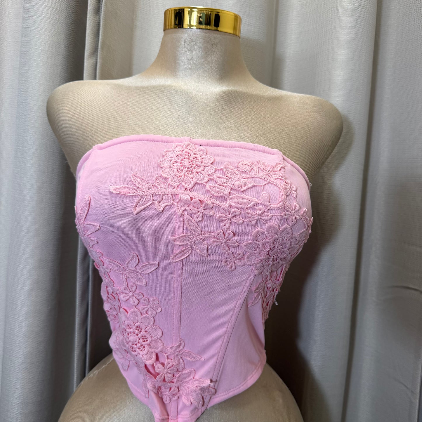 Flower corset strapless Top-Pink