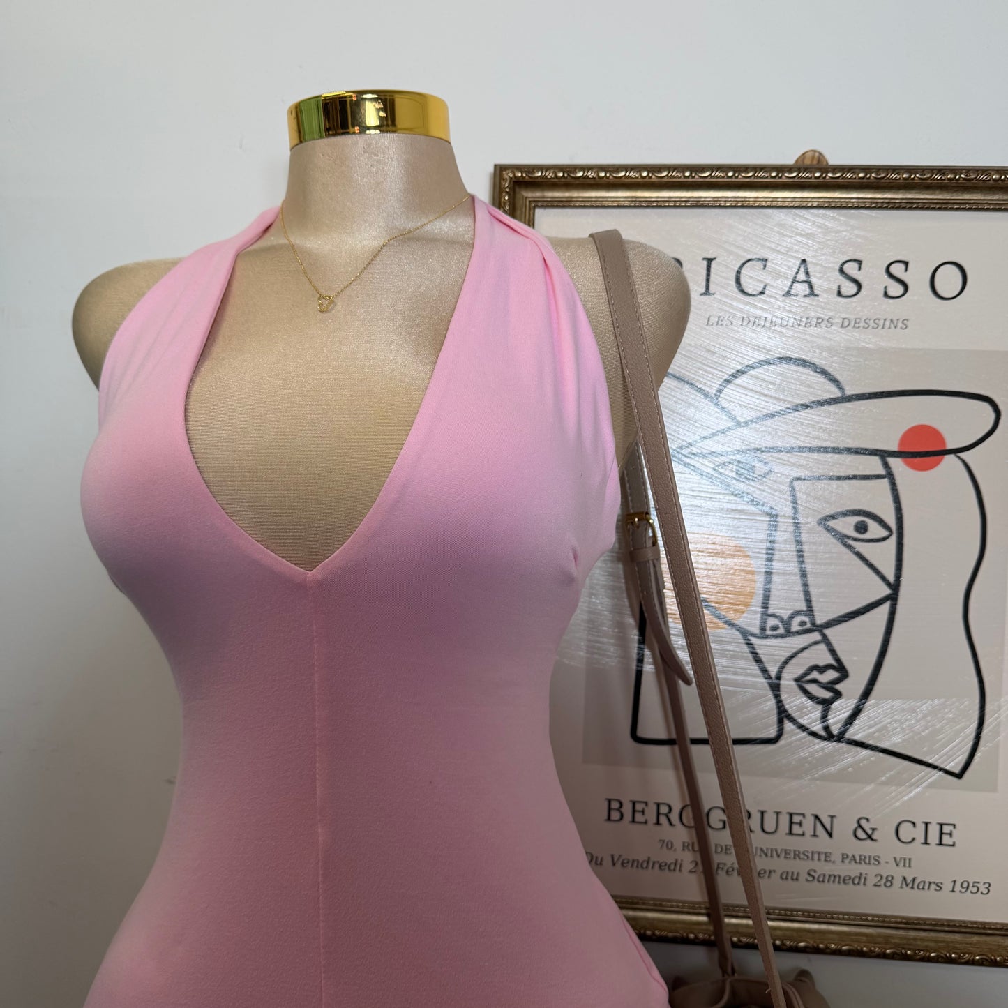 Halter Plunge V-Neck Mini Dress -Baby Pink