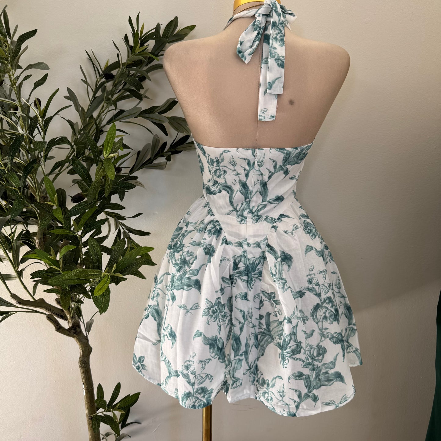 Halter Corset Dress-Green/White