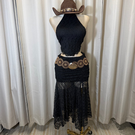 Halter Lace Maxi skirt Set-Black