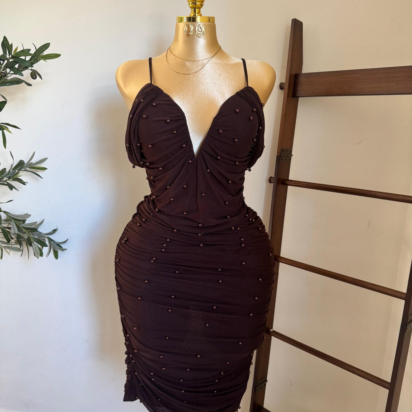Aria Pearl Dress PL-Brown