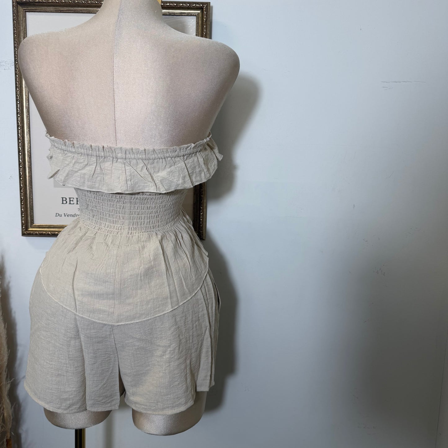 Smocked Tube Top Shorts Two piece set-Stone