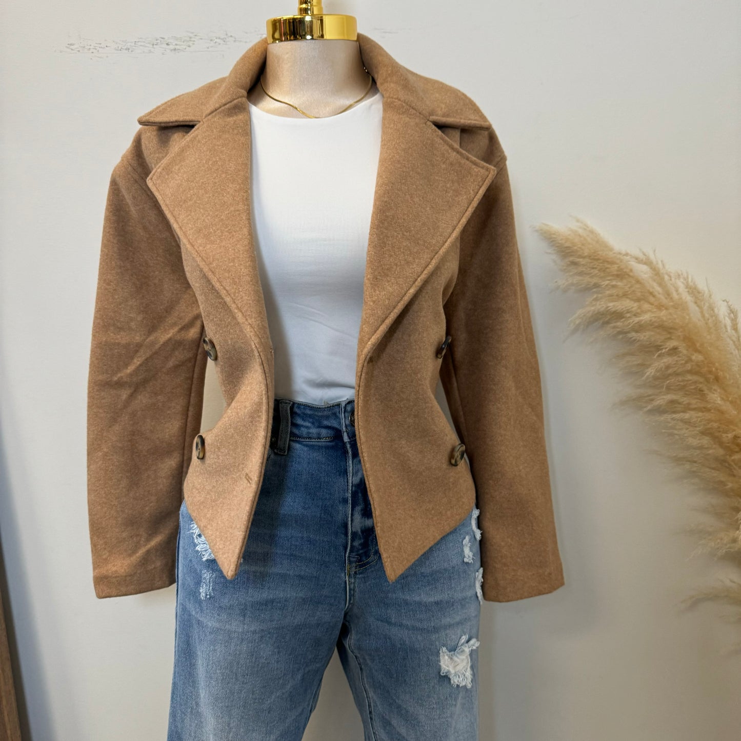 Lola Short Crop Jacket-Camel