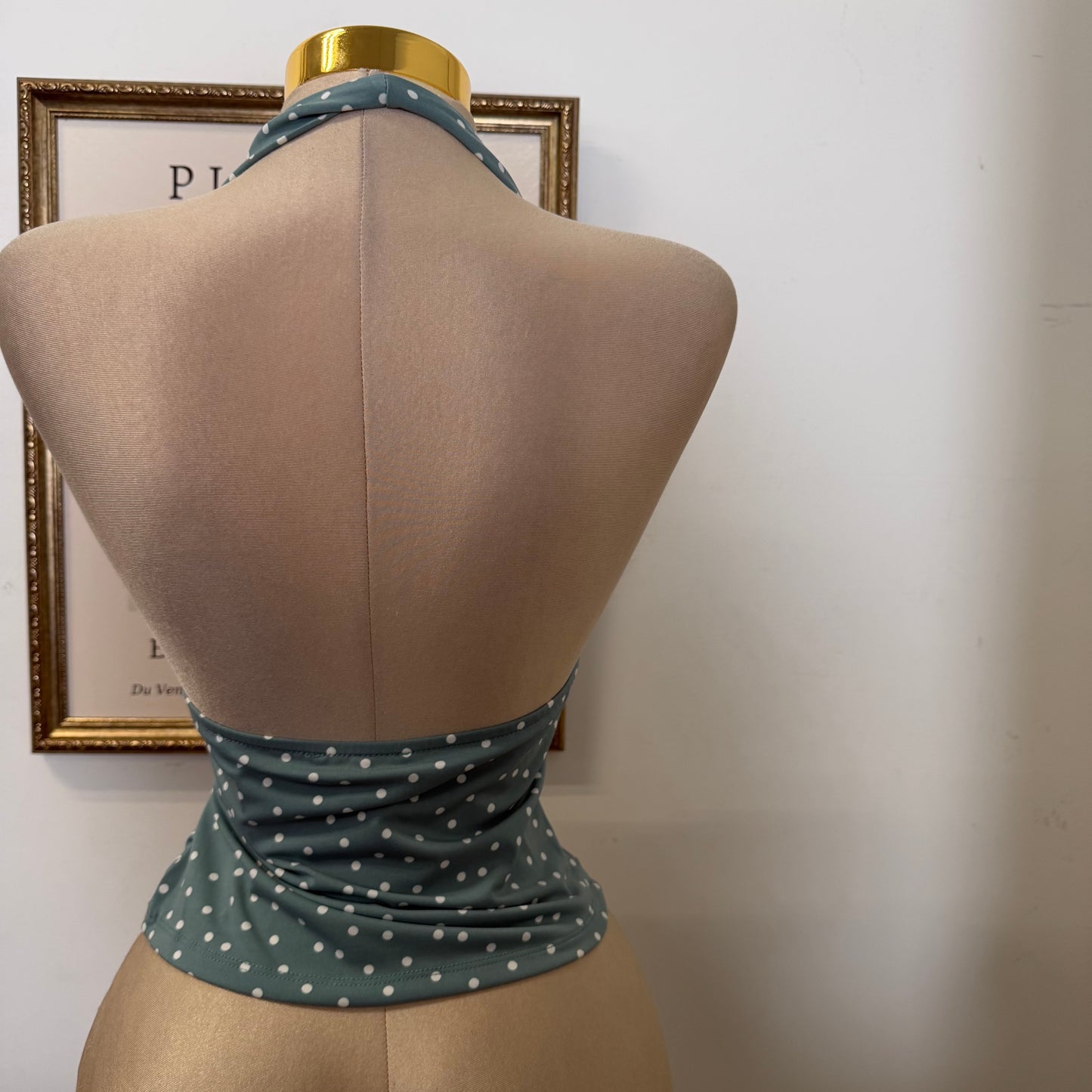 Polka Dot Halter Neck Top-Teal Green