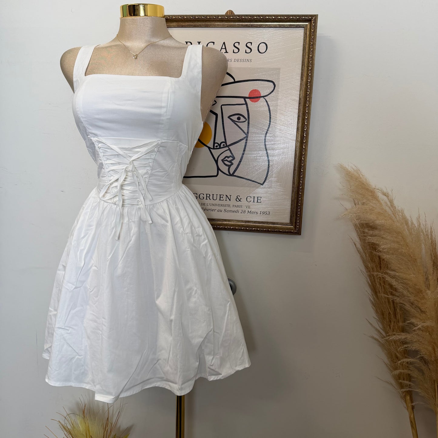 Corset Midi Dress-White