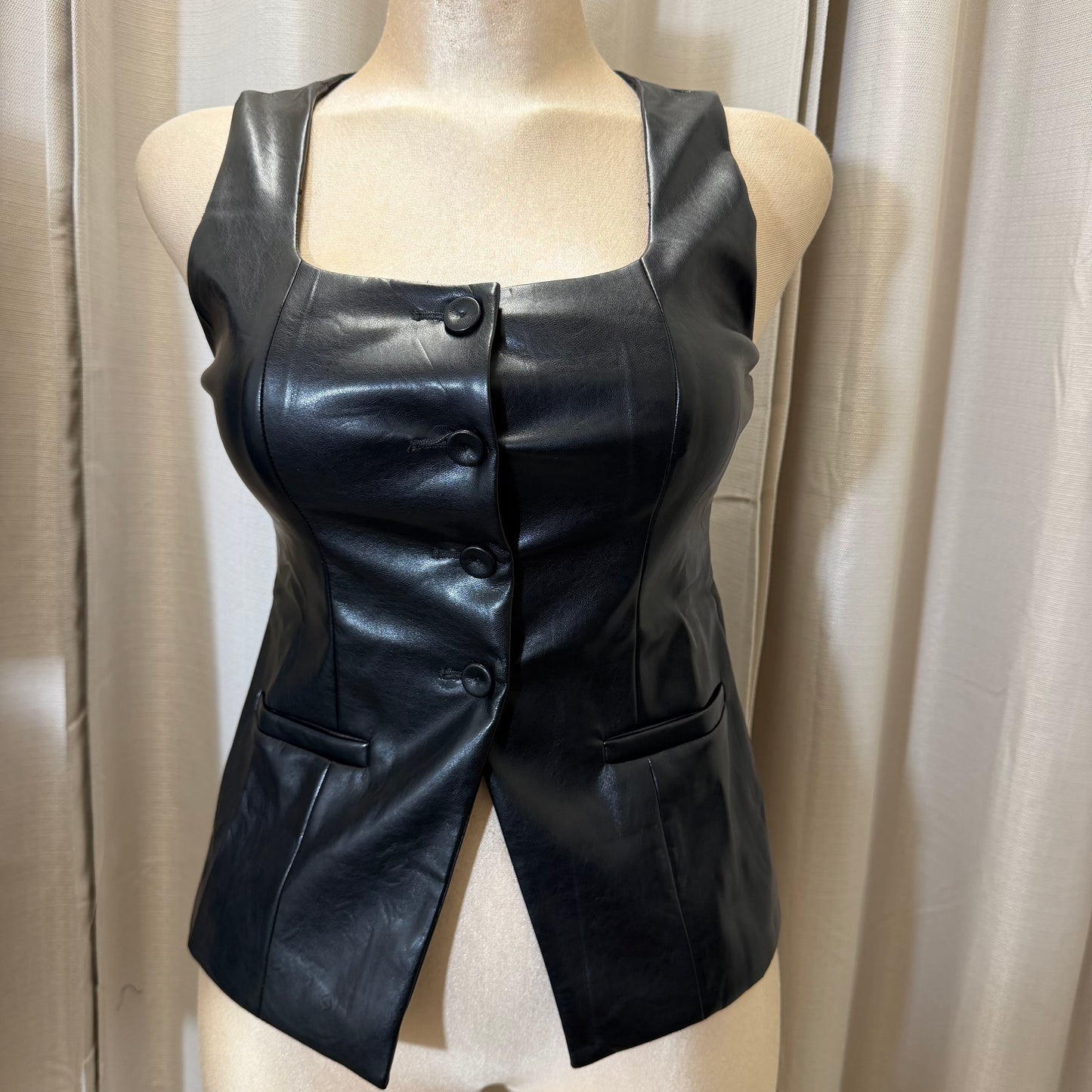 Leather Vest Up Top-Black