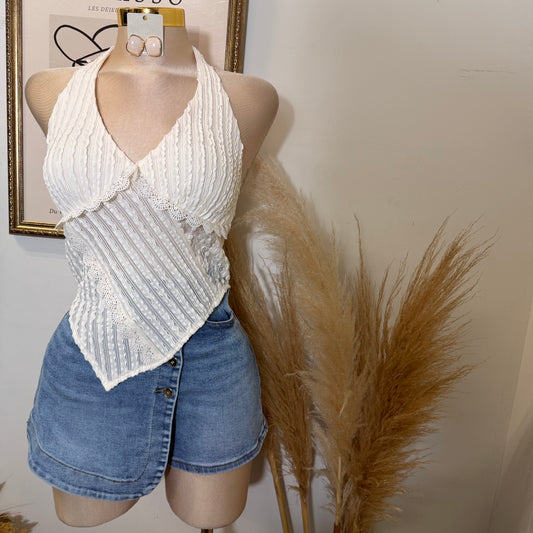 Halter Lace Top-White