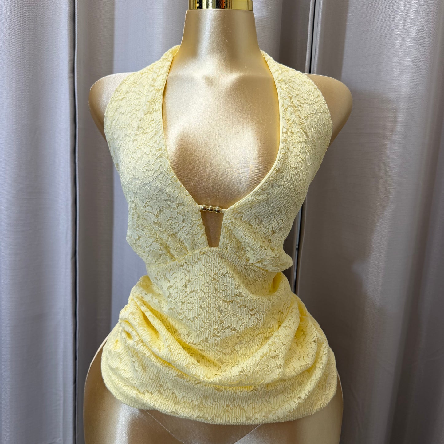 PL-Halter Lace Top-Butter Yellow