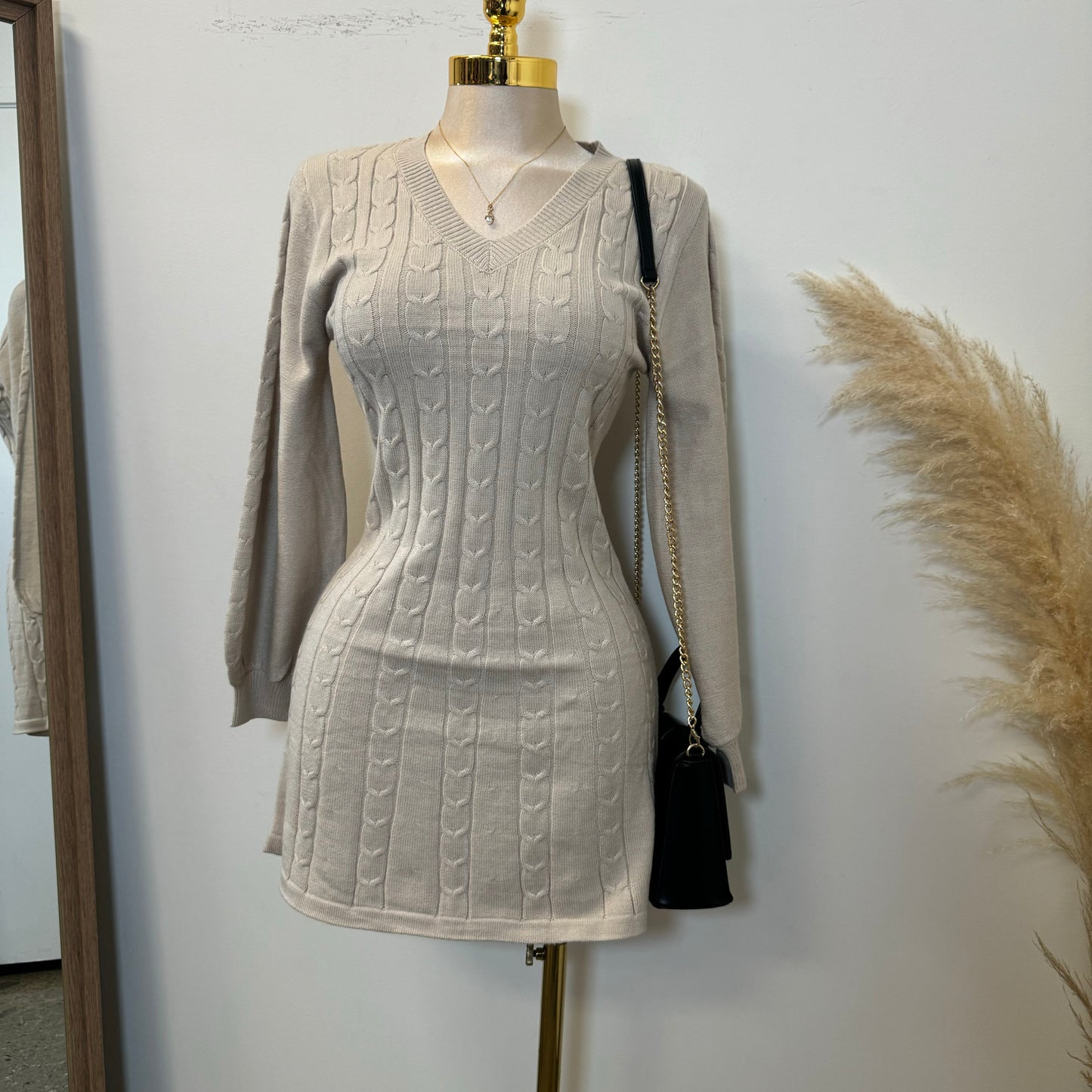 Rylee V Neck Sweater Dress-Ivory