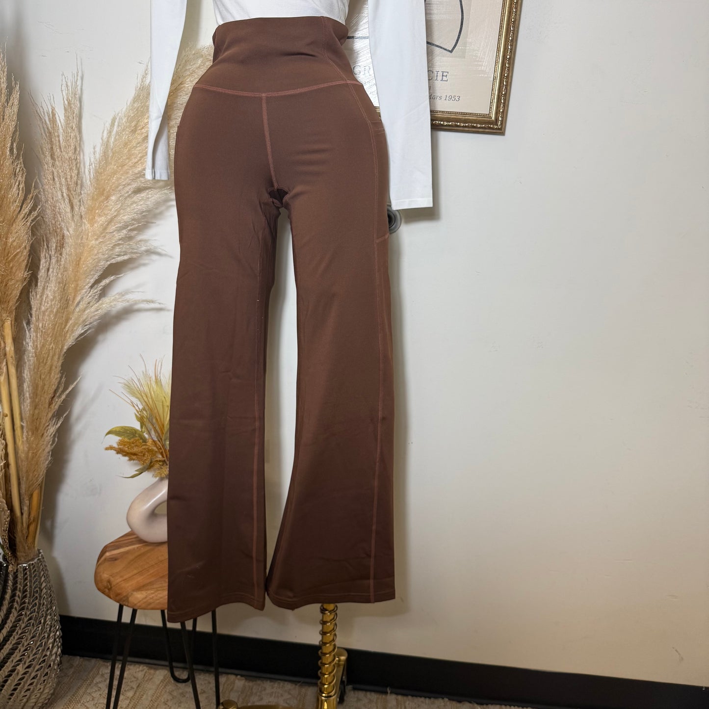 Wide Leg Flare Active yoga Legging Pants-Brown
