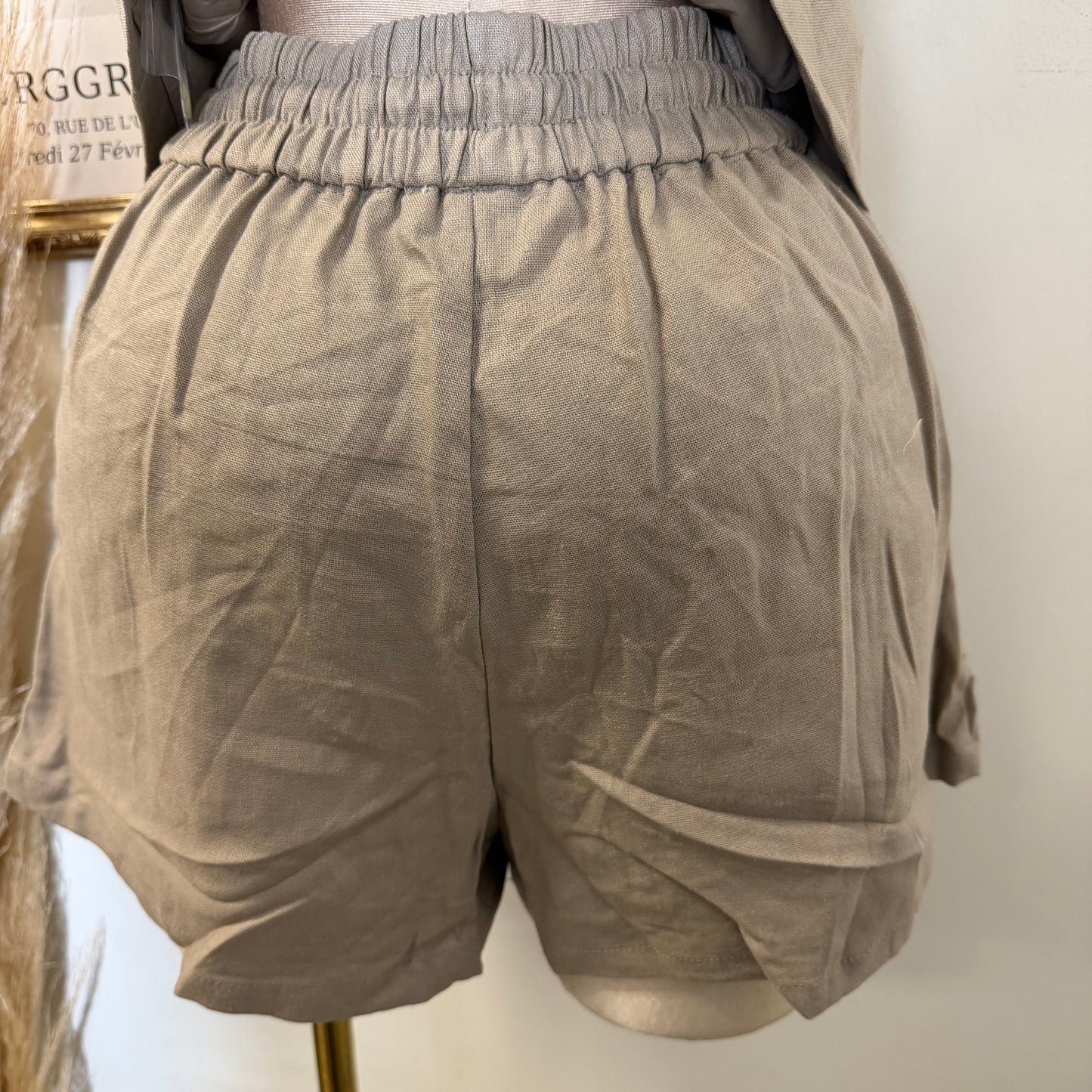 Vest Linen Set Shorts-Mushroom