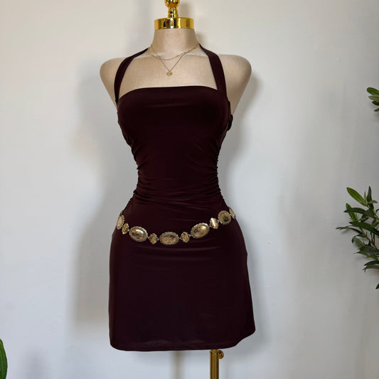 Halter Double Layered Dress-Chocolate