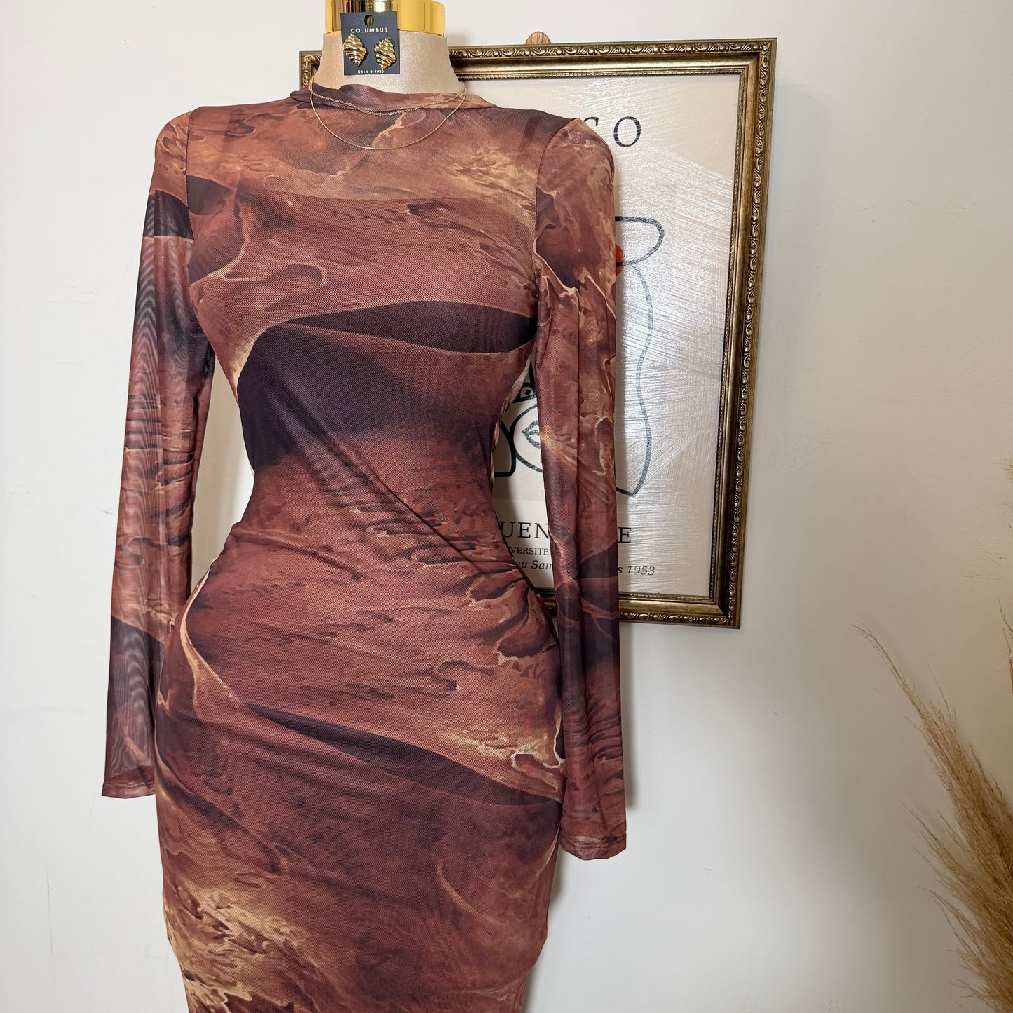 Rose Midi Mesh dress-Rust