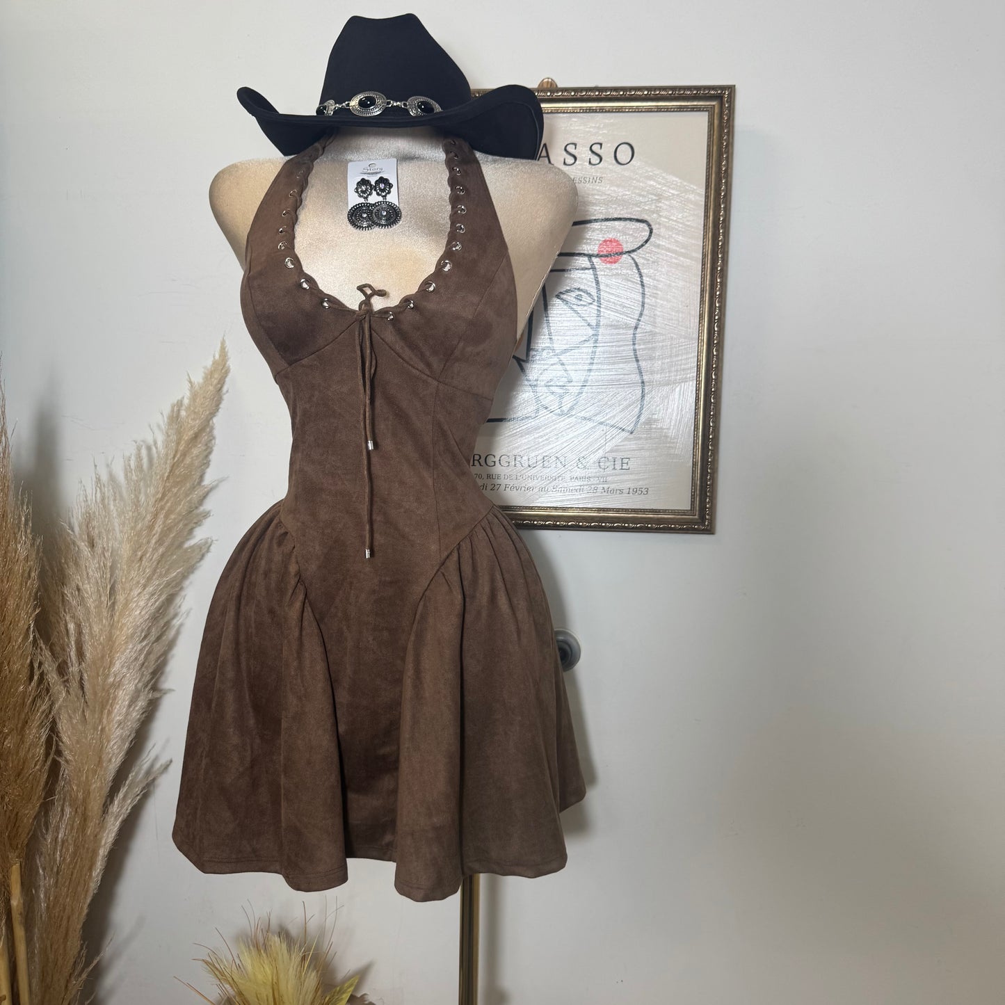 Suede Halter Dress-Chocolate