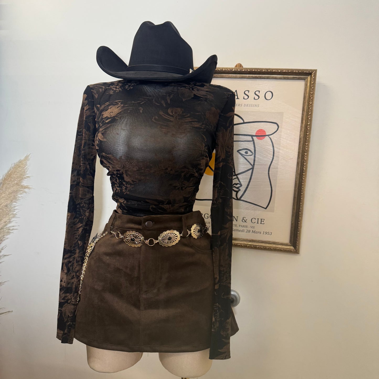 Round Neck Long Sleeve Bodysuit RS-Brown