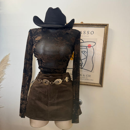 Round Neck Long Sleeve Bodysuit RS-Brown