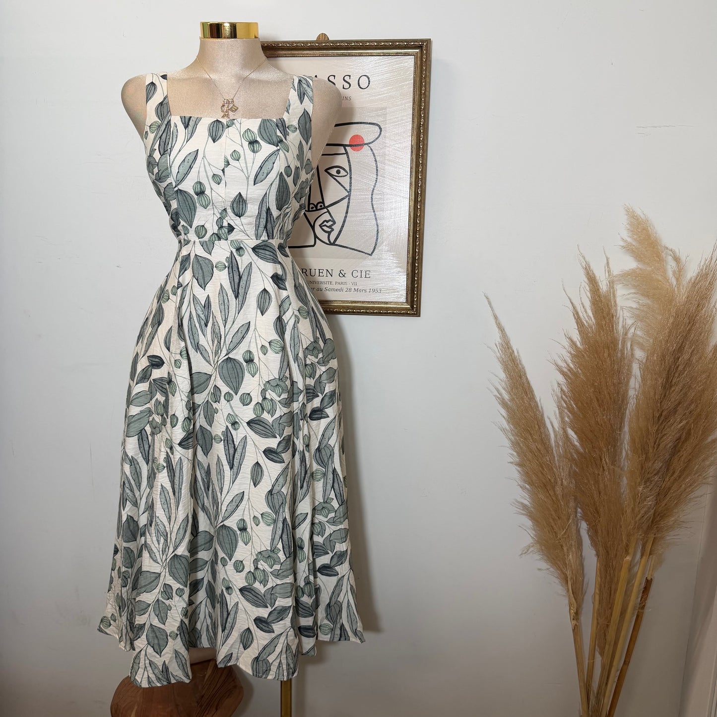 Picnic Corset Midi Dress-Sage Green