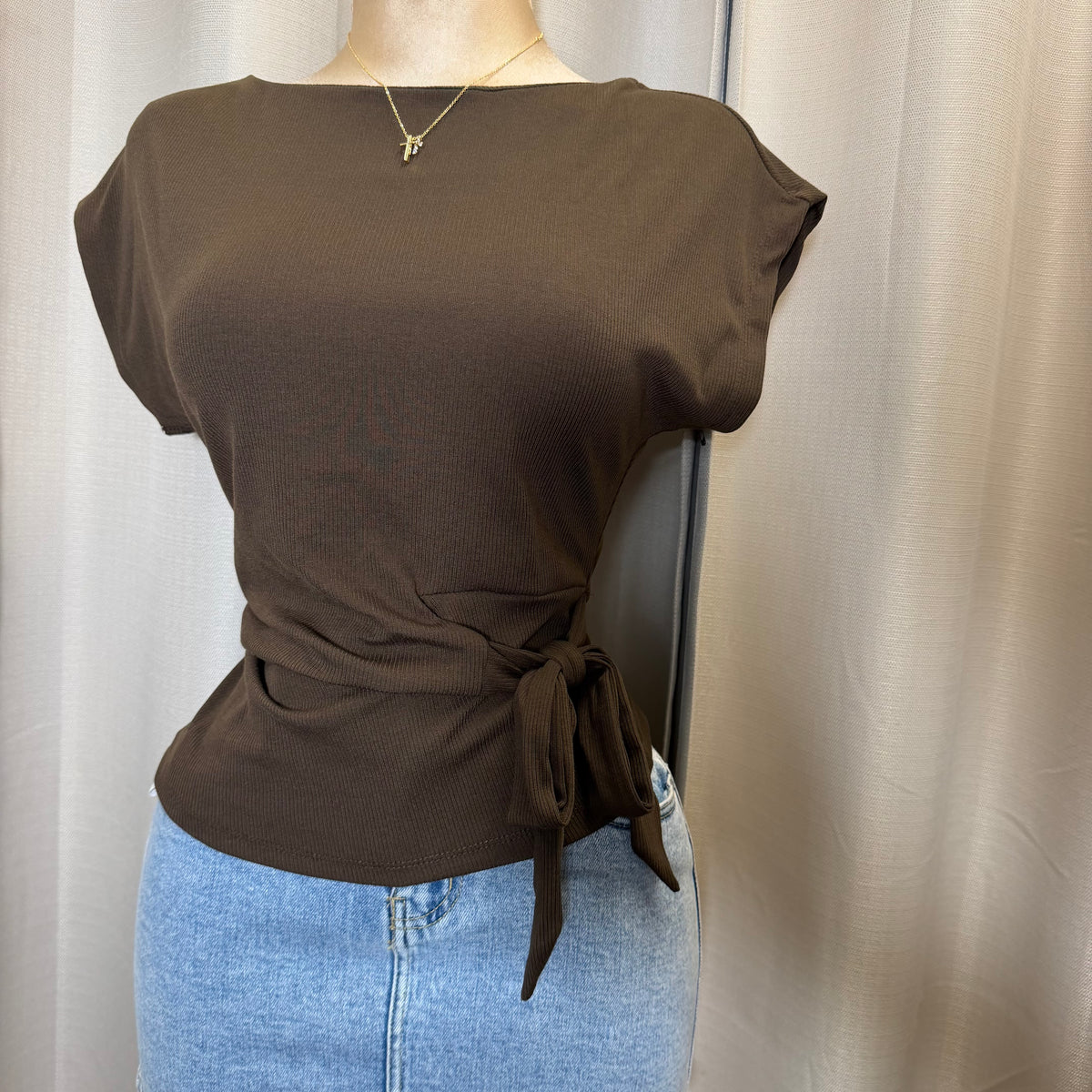 Tied Rib Top-Brown