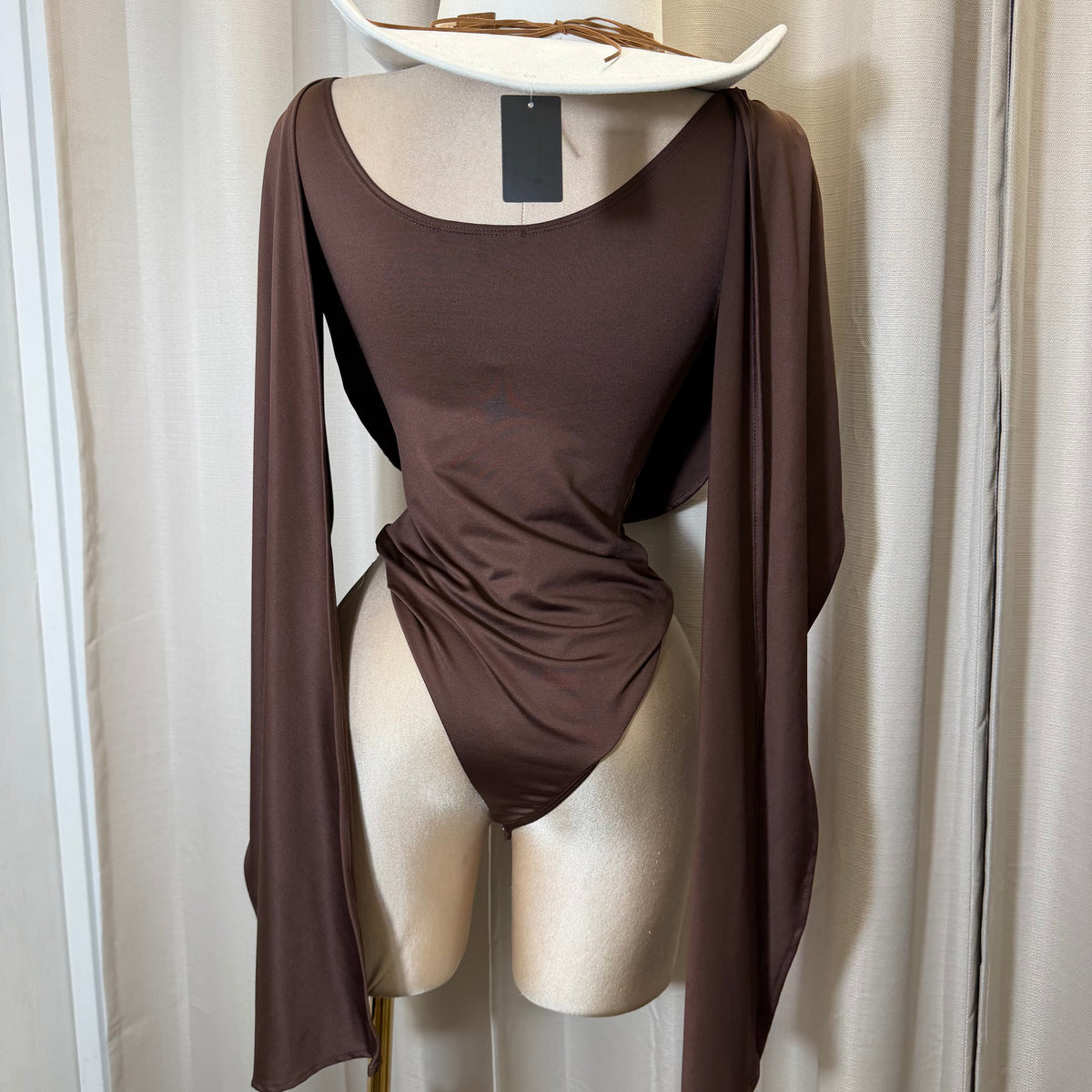 Draped Bodysuit Long sleeve-Brown