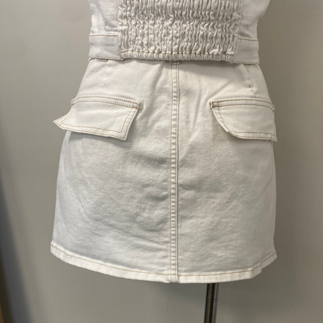 Cargo Denim Skirt-White