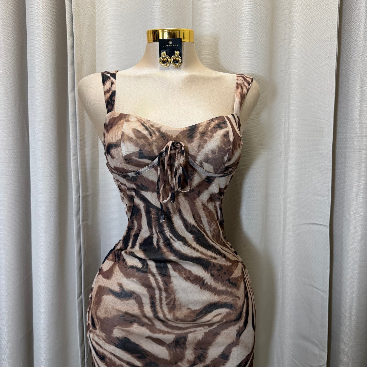 Mesh Animal Print Dress-Animal