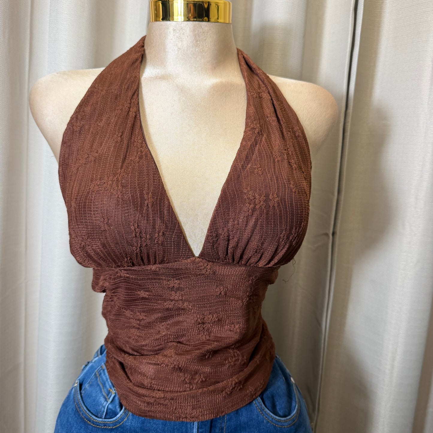 Halter Lace Top-Brown
