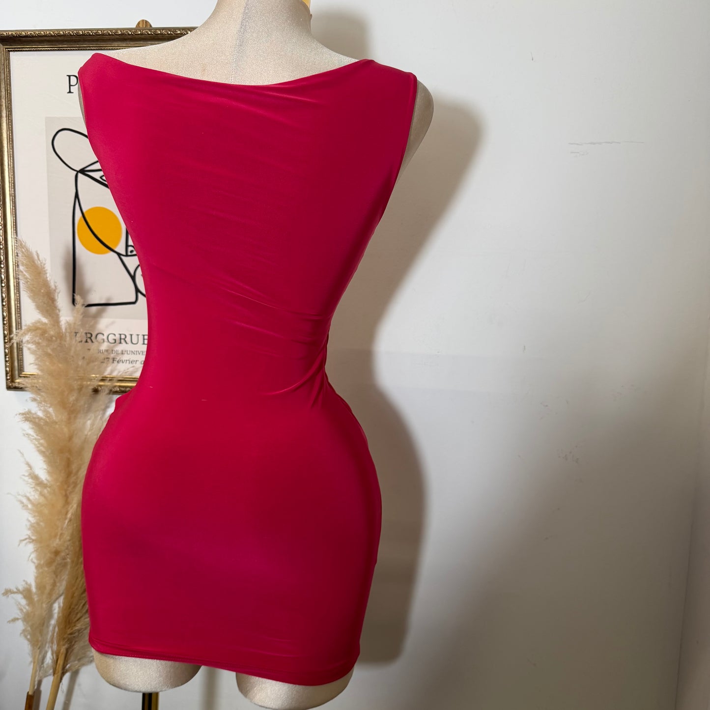 Halter Drape Trim Detail Mini Dress-Red