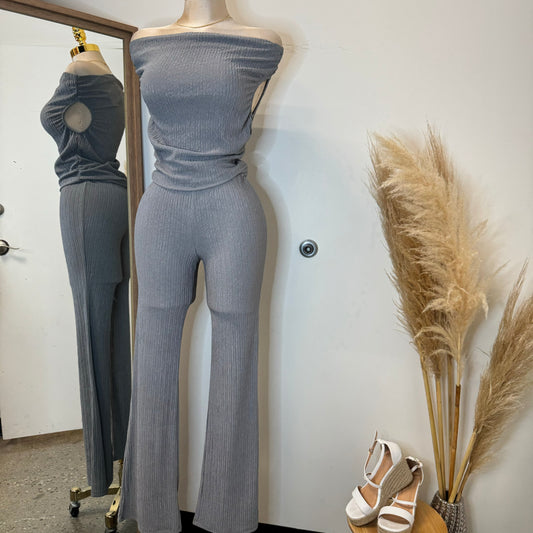 Alizia Two Piece Pant Set-Gray