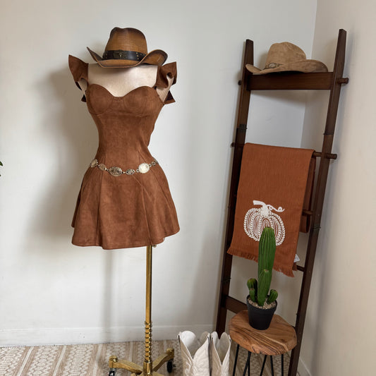 Off Shoulder Bustier Flare Mini Dress-Chocolate