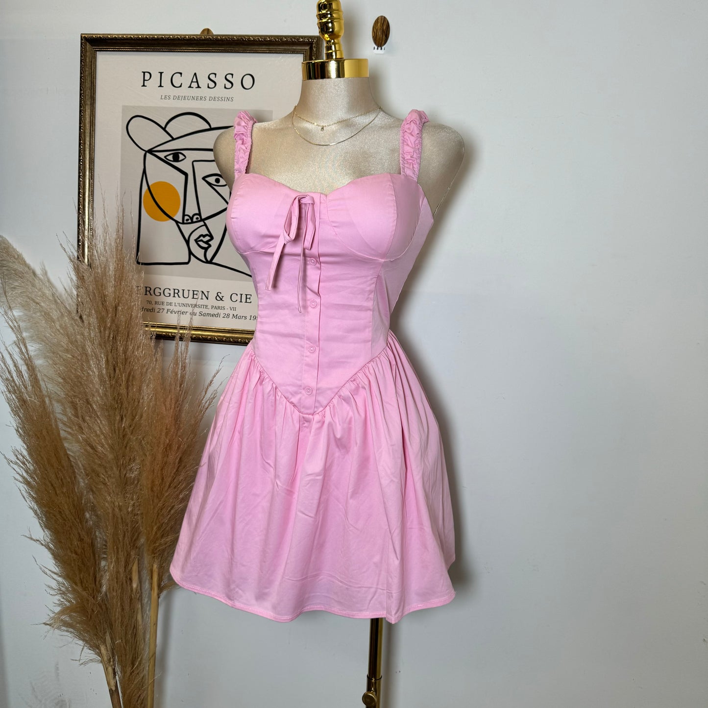 Coqueta Picnic Flare Dress-Pink