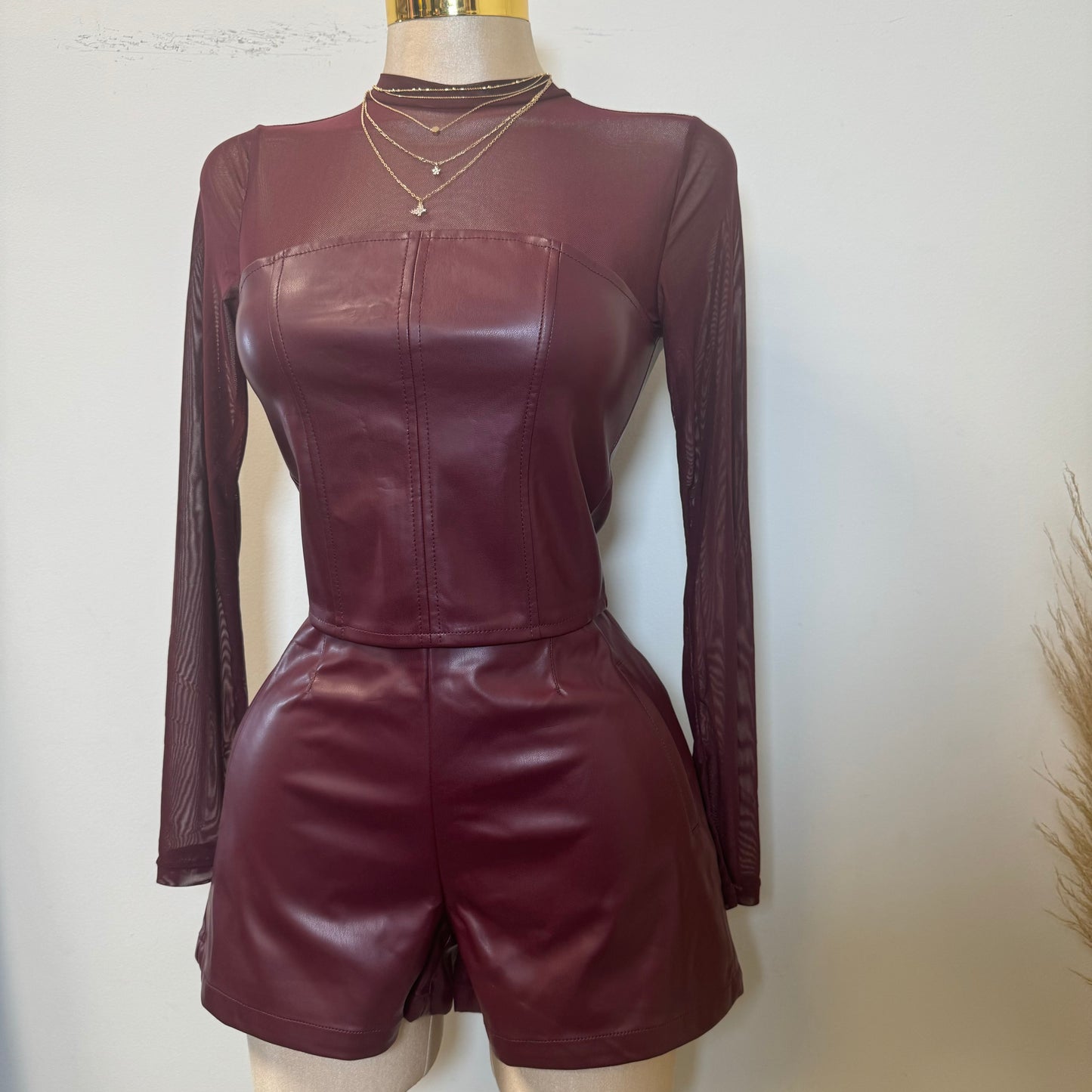 Kezia Leather Shorts-Burgundy