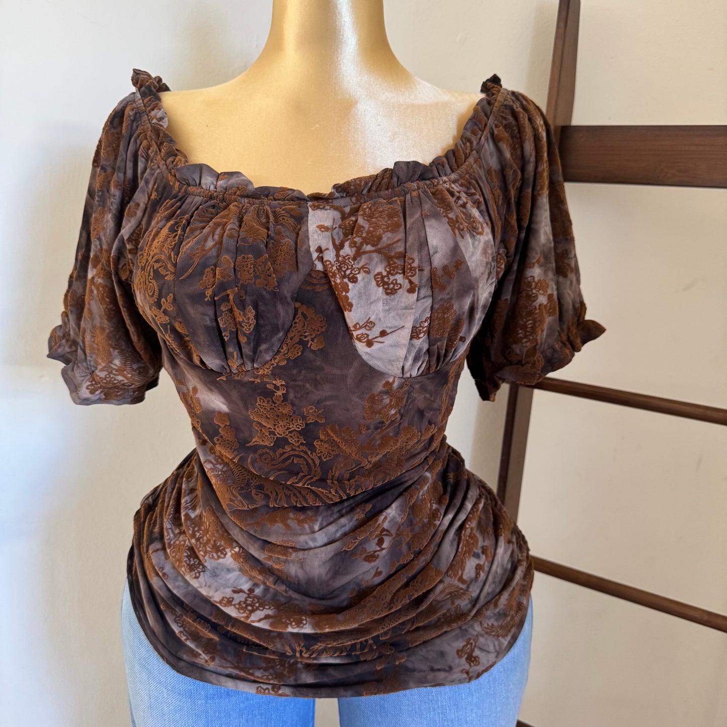 Off Shoulder Plus size Top-Brown