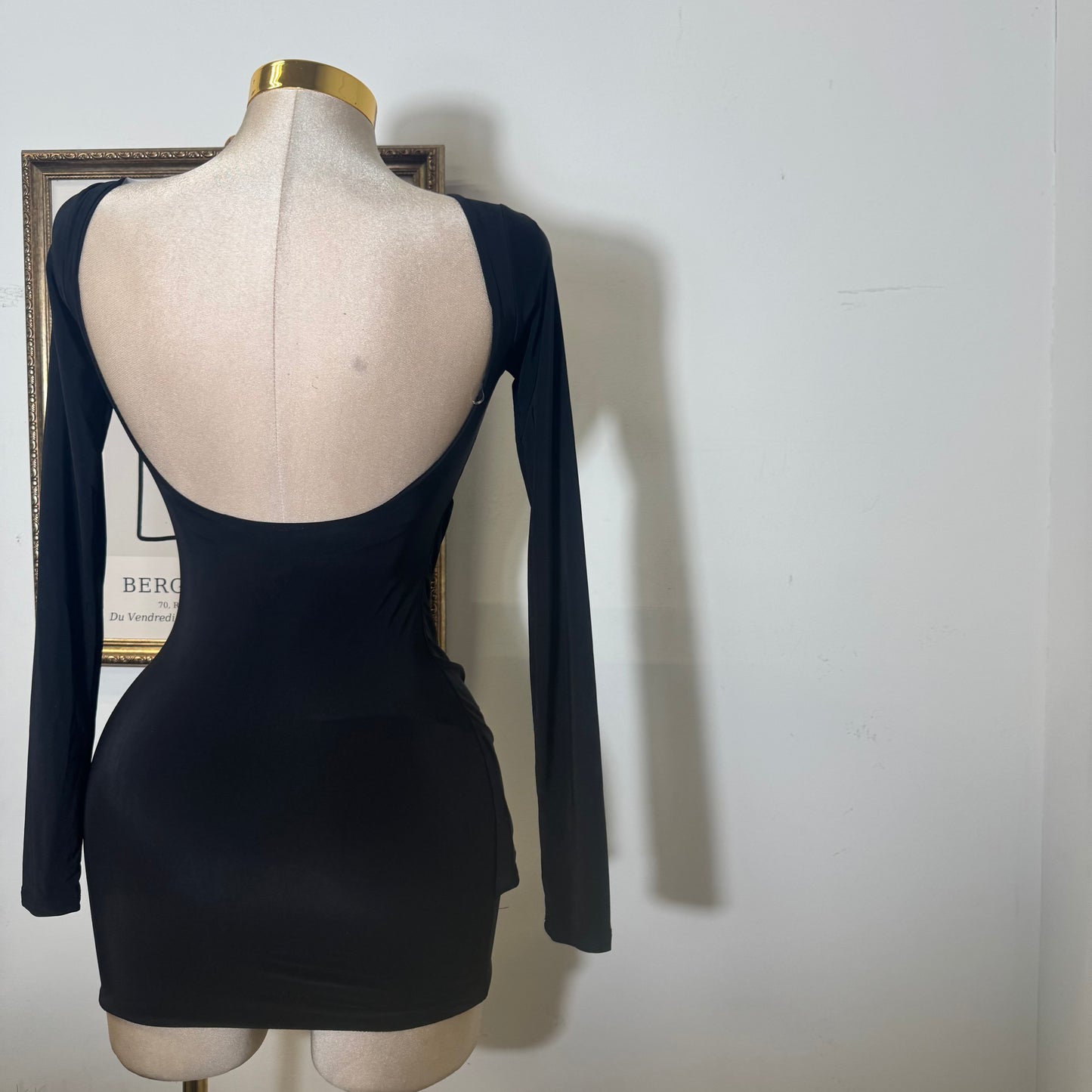 Long sleeve Drape Mini Dress-Black