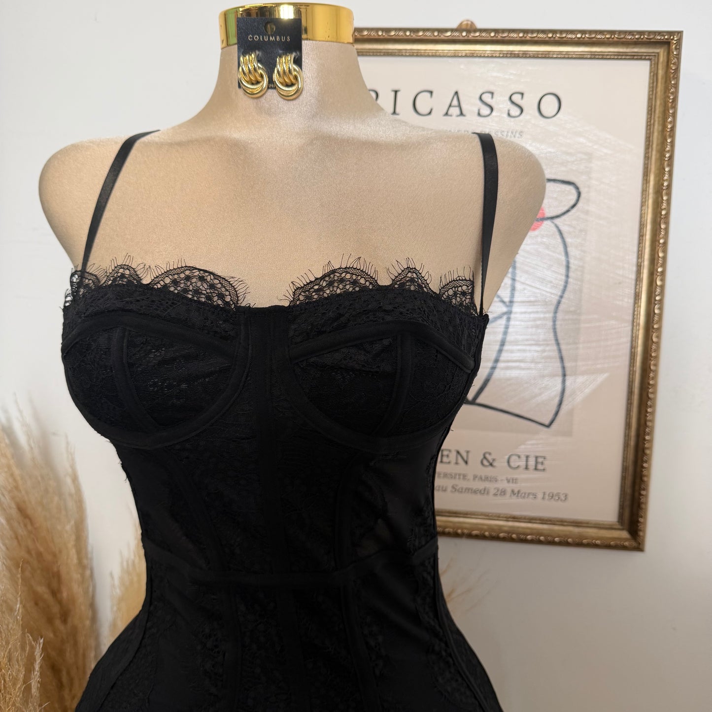 Lace Mesh Dress-Black