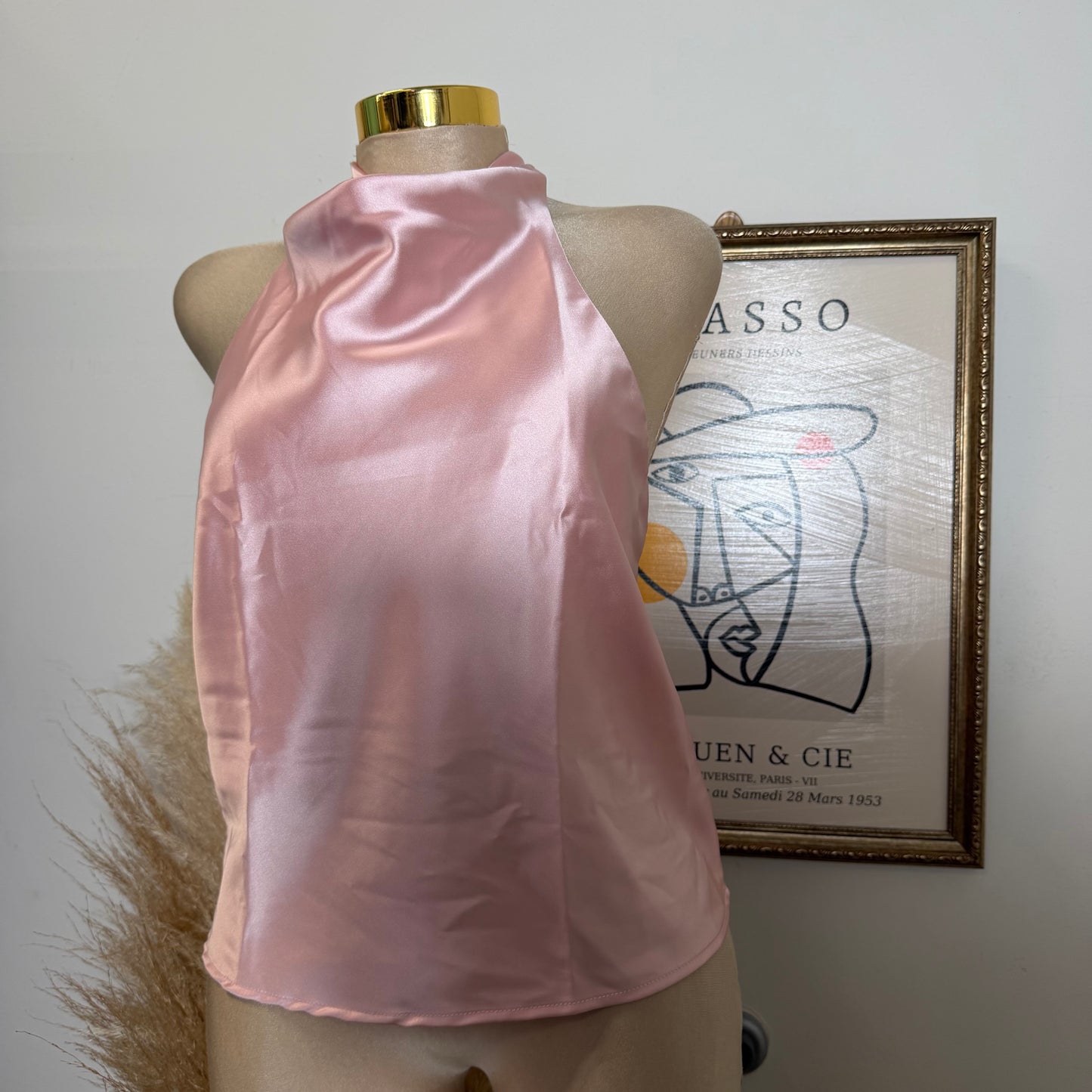 Satin Halter Top-Baby Pink