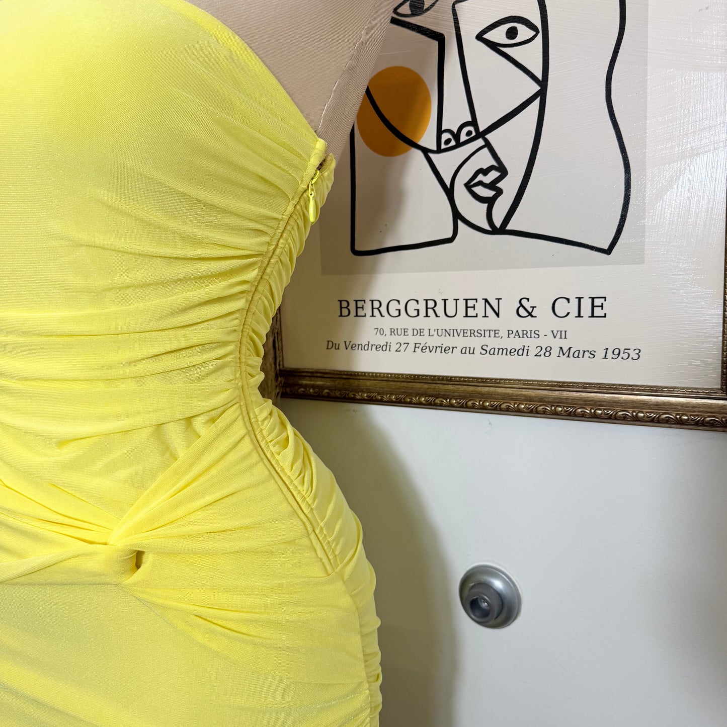 Strapless Ruched Mini Dress-Yellow