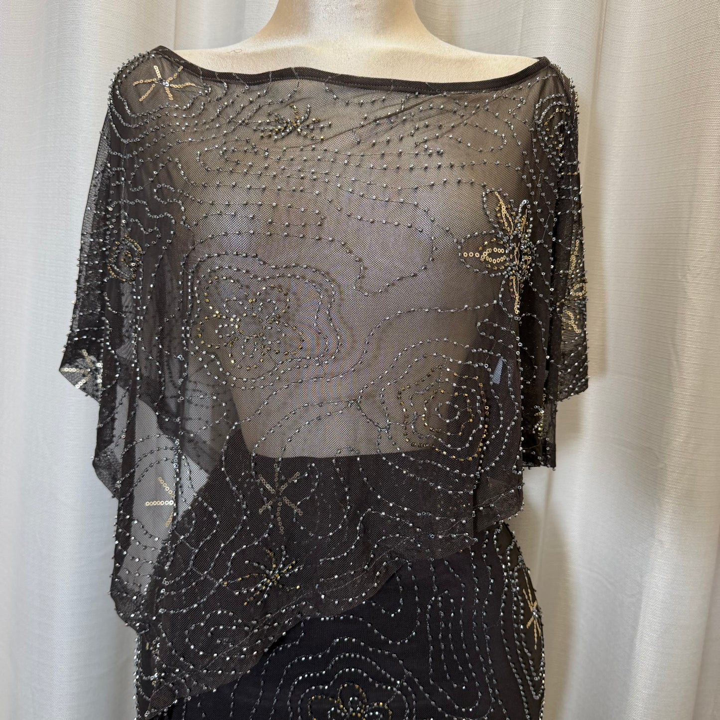 Mesh with Beads Poncho-Brown