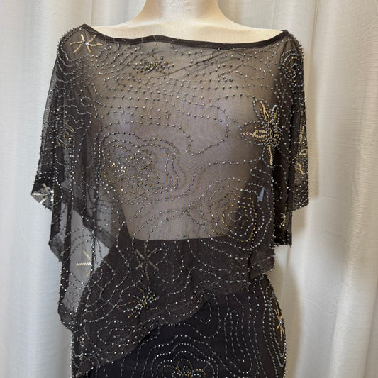 Mesh with Beads Poncho-Brown