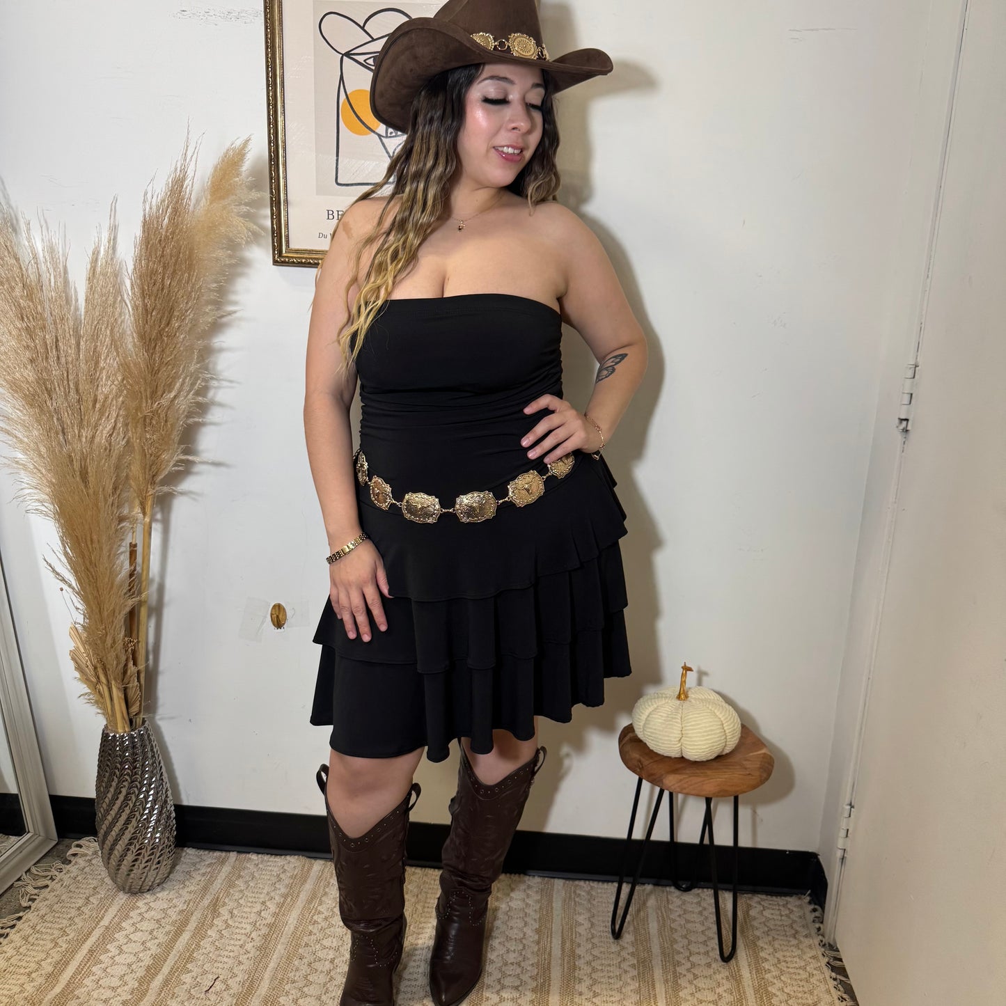 Ruffle Tube Dress-Black