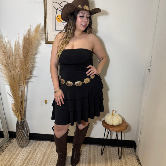 Ruffle Tube Dress-Black