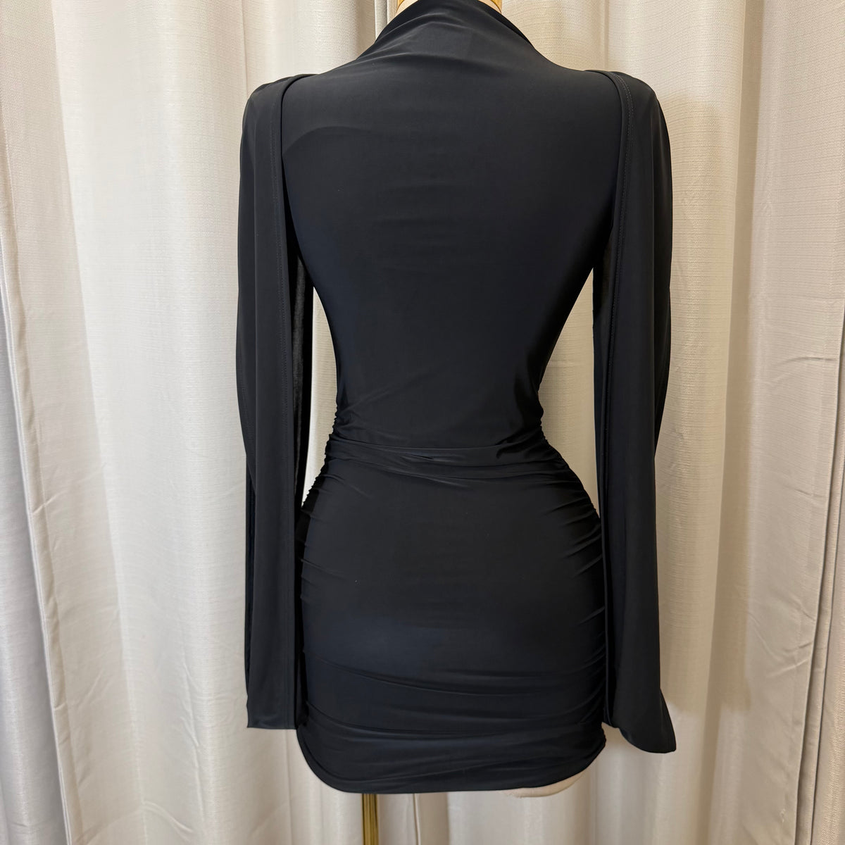 Sleeveless Shoulder Drape Mini Dress-Black