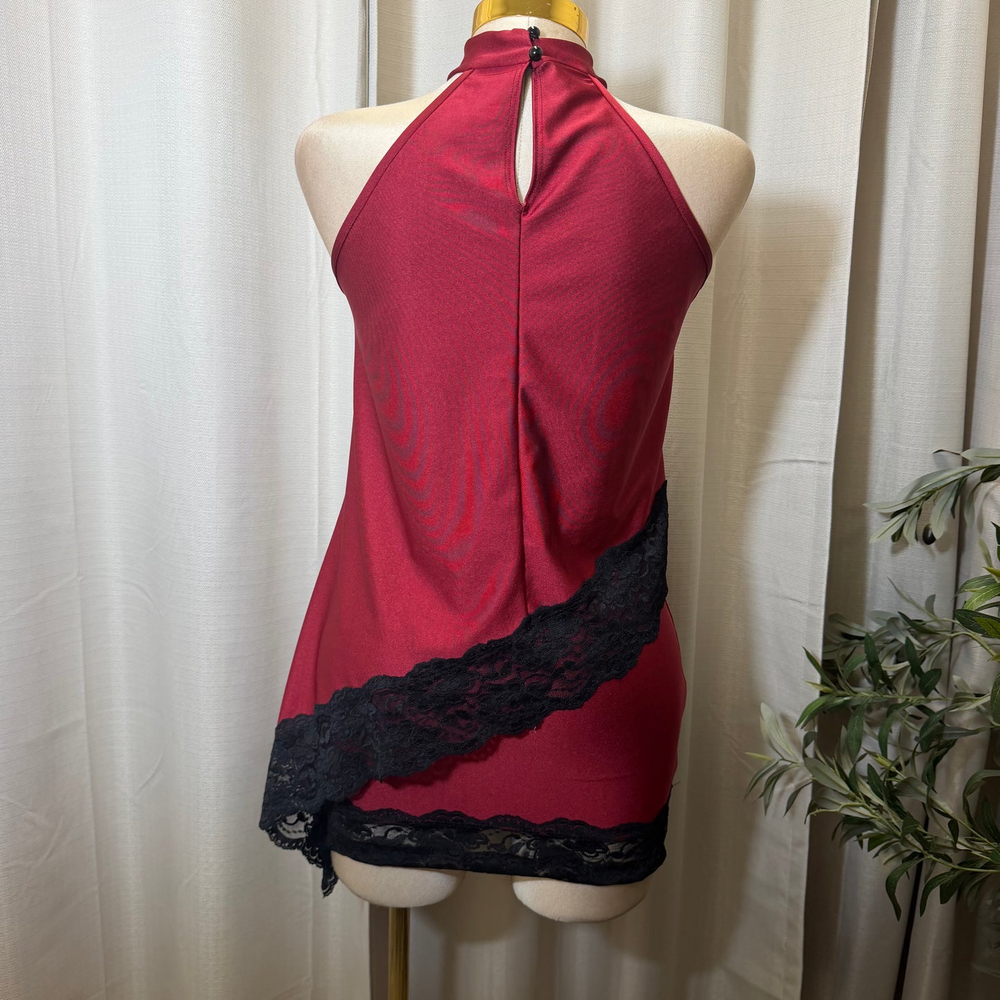 Asymmetrical Lace Skirt Set-Burgundy and Black
