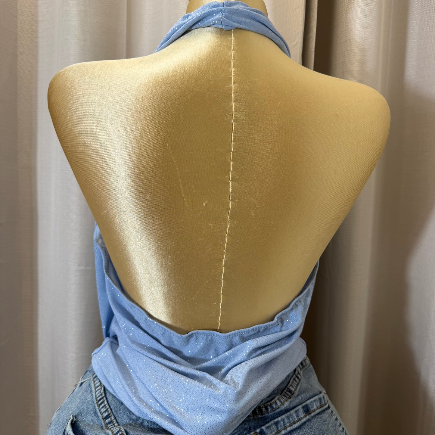 PL-Halter Cowl glitter Top-blue