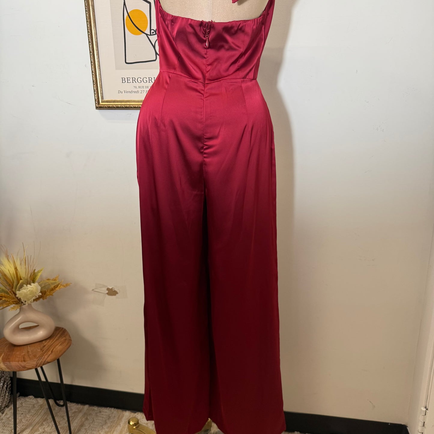 Cowl Halter Neck Wide Leg Jumpsuit-Red