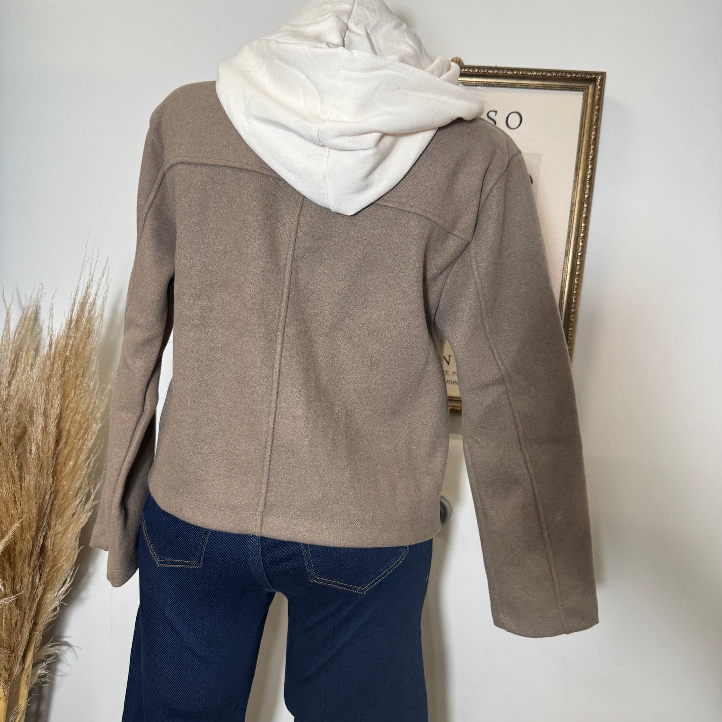 Hoddie Layered Jacket-Brown/Cream