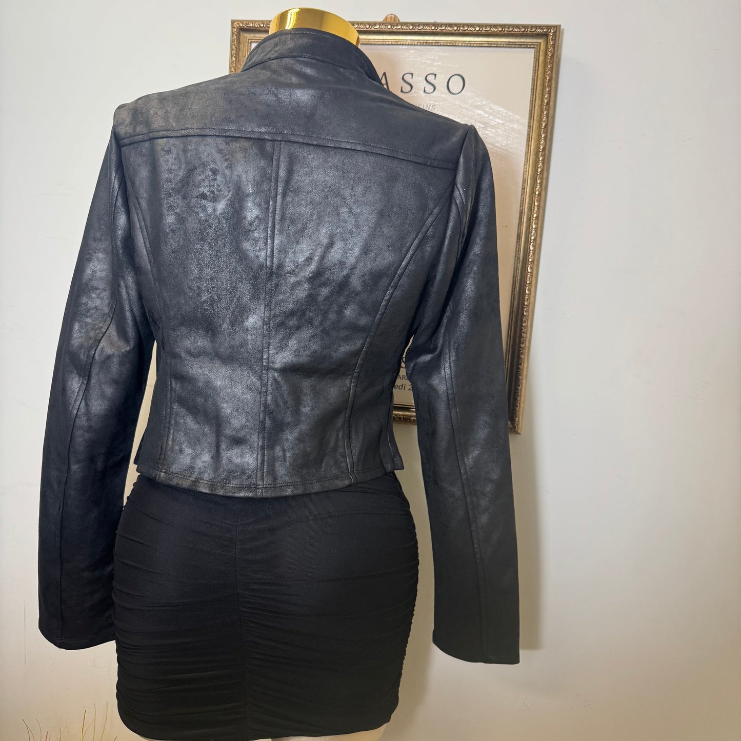 Suede Biker Jacket With Zipper-Black