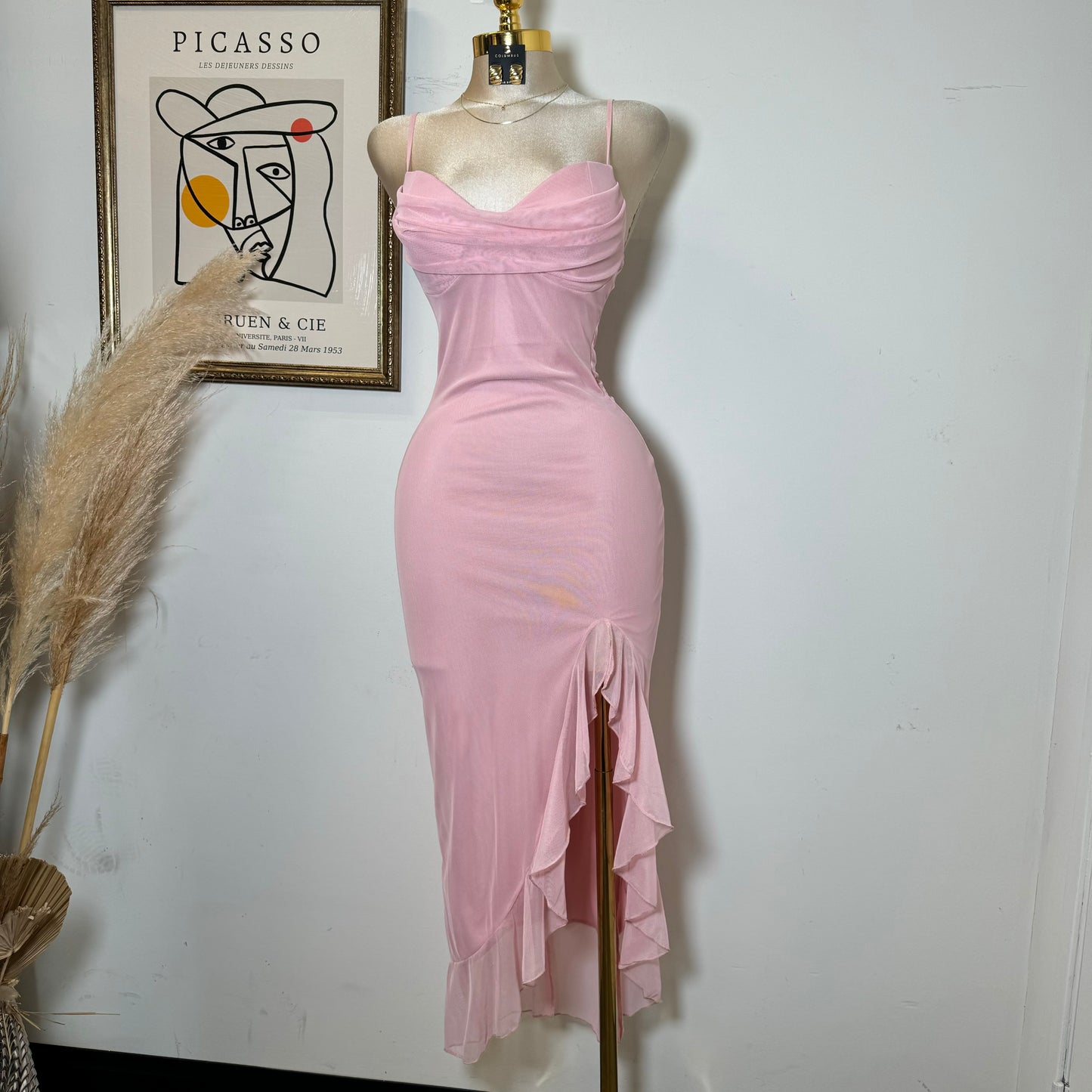 Karil Mesh Dress-Baby Pink