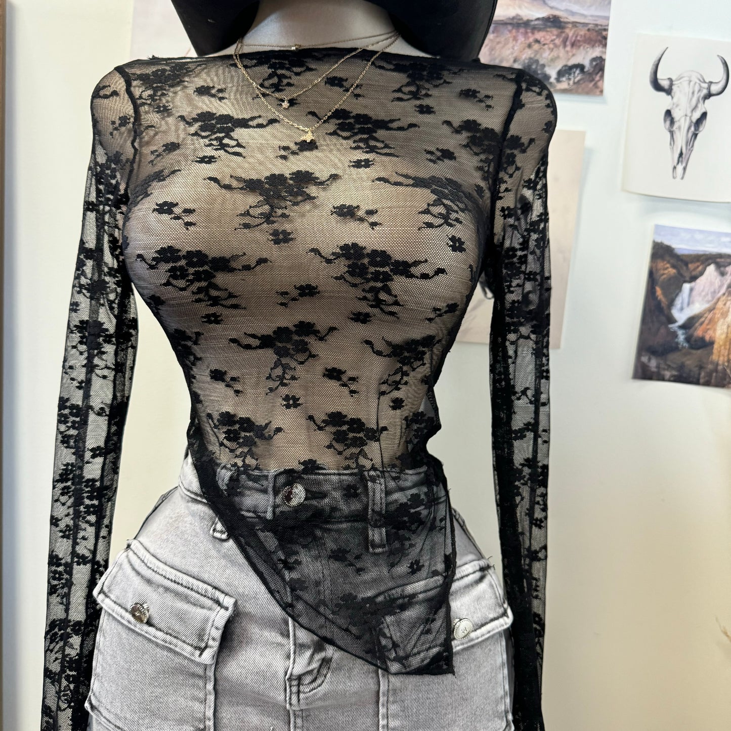 Lace Asymmetric Top-Black