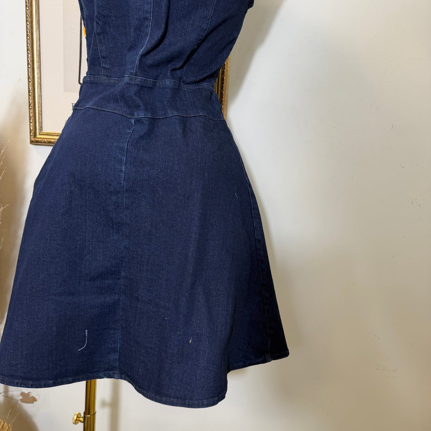 Round Neck Midi Denim Dress-Indigo