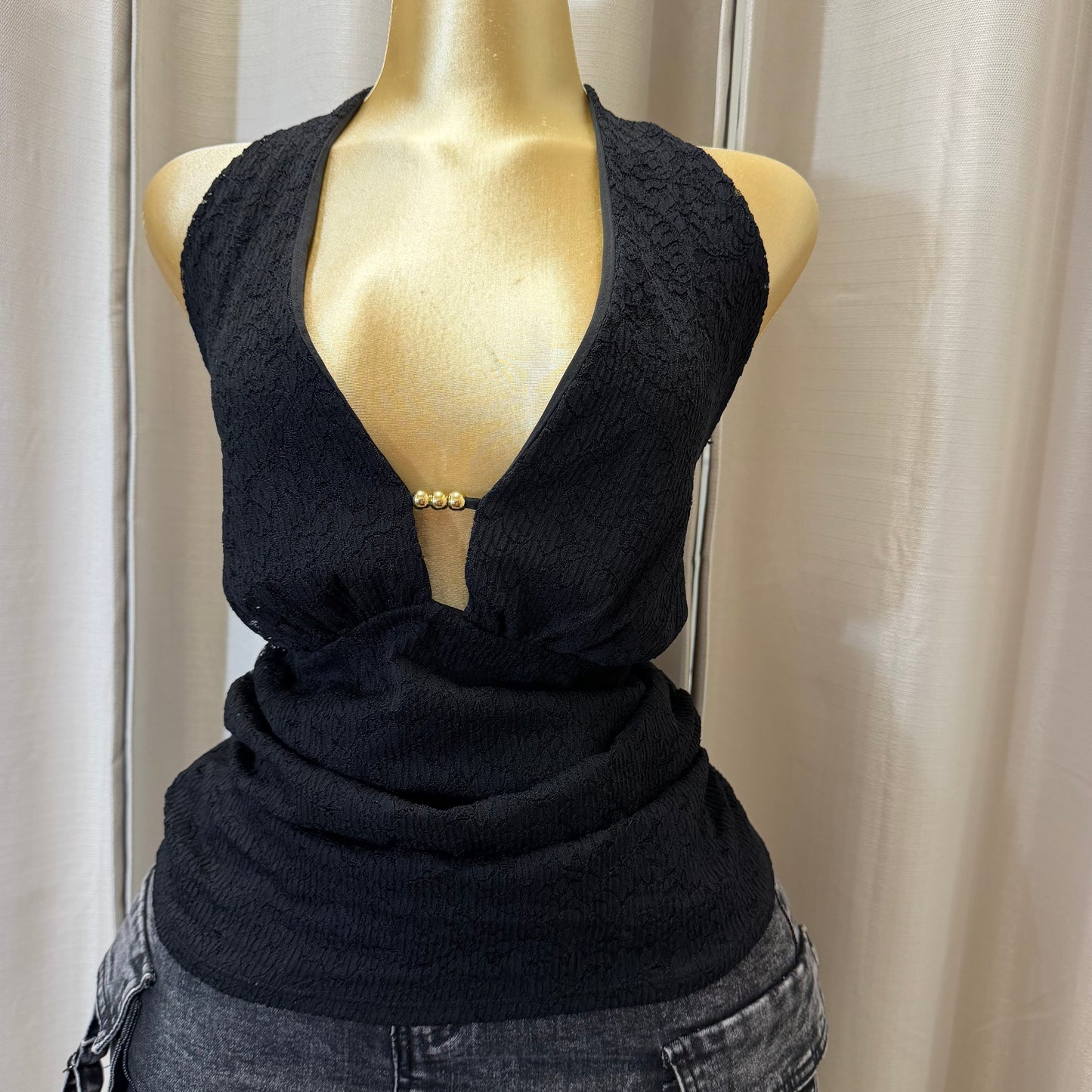 PL-Halter Lace Top-Black